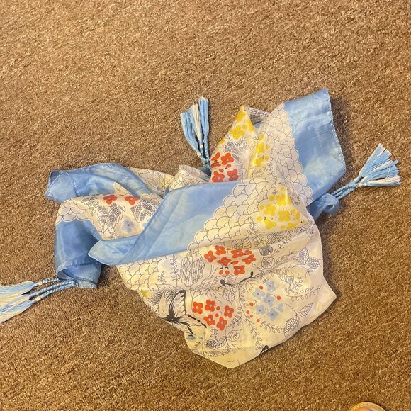 Johnny Was Floral Butterfly Silk Scarf With Tassels Square - Picture 7 of 9